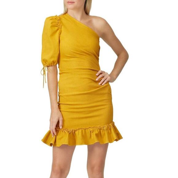 Jonathan Simkhai One Shoulder Dress Asymmetric Denim Sheath Yellow Size 8 - Picture 1 of 12